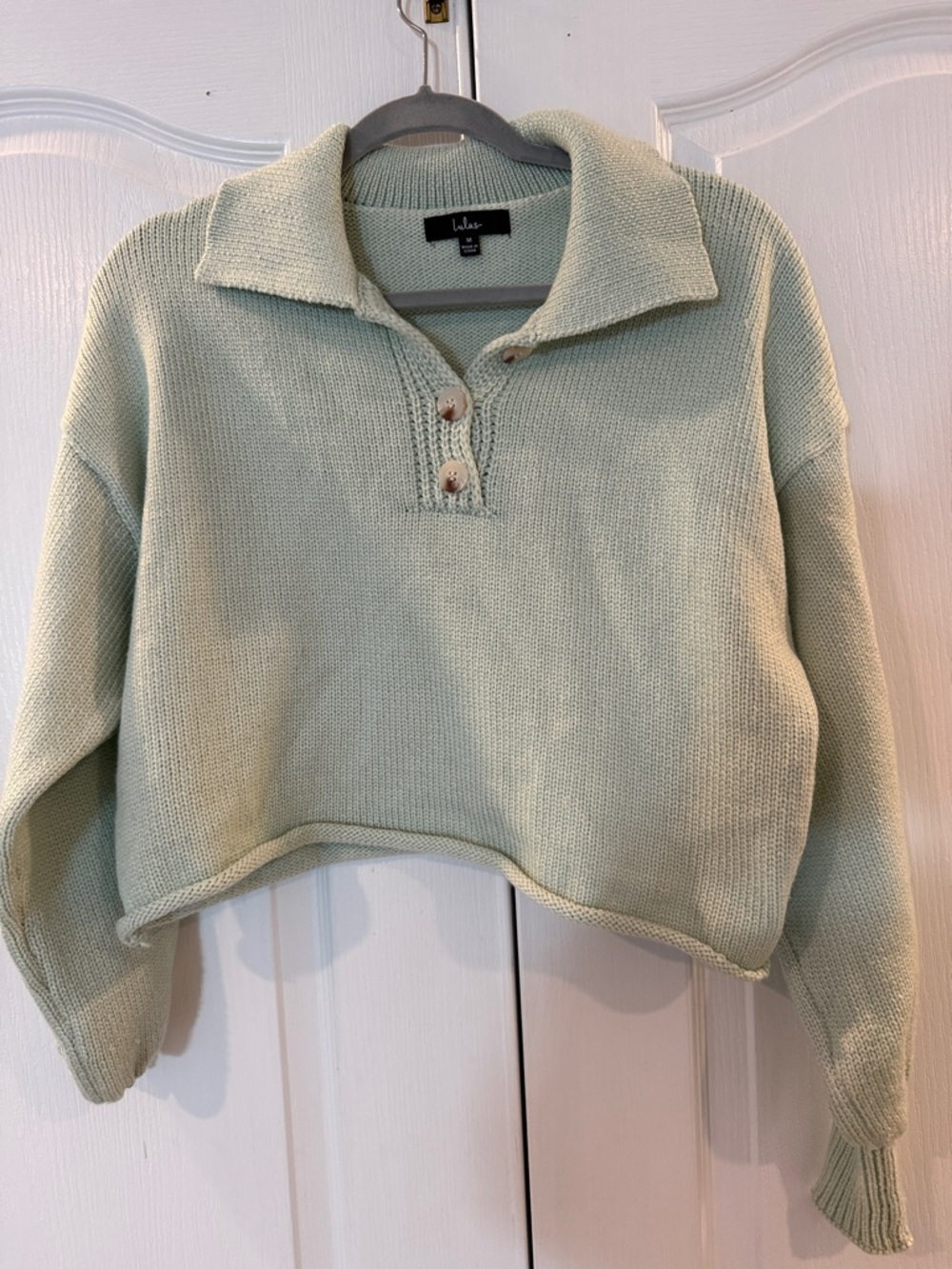 Lulu's Mint Green Cropped Knit Pullover Sweater
